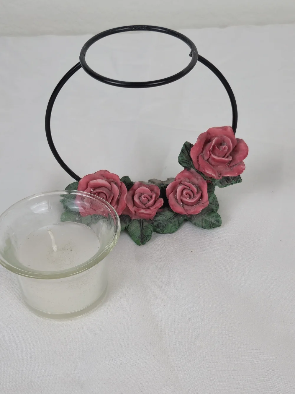 Vintage Floral Votive Candle Holder w/ Red Roses